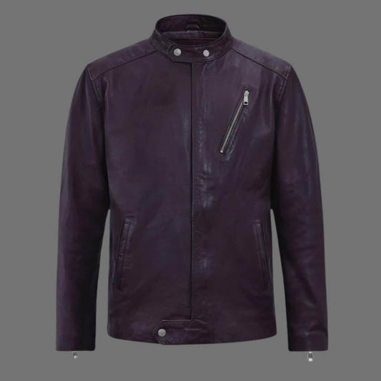 Genuine Leather Purple Biker Men Jacket