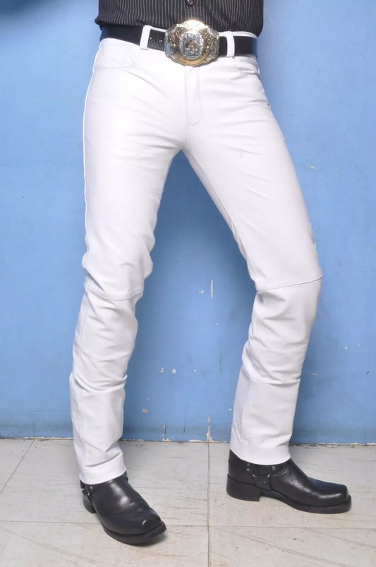 Men's White Leather Pant Lambskin trousers