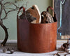 Round leather log basket