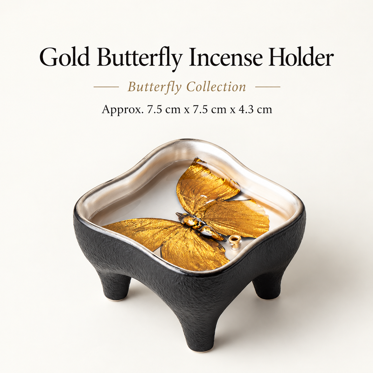 Stick Incense Holder with Butterfly Design and Decorative Tray