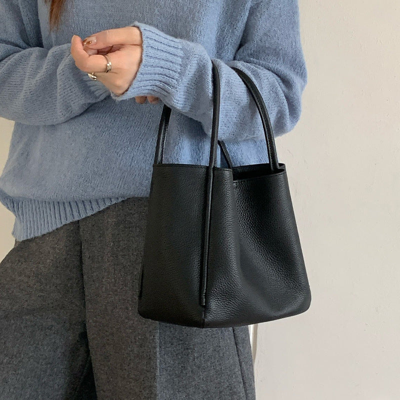 Women Soft Top Grain Leather Bucket Bag