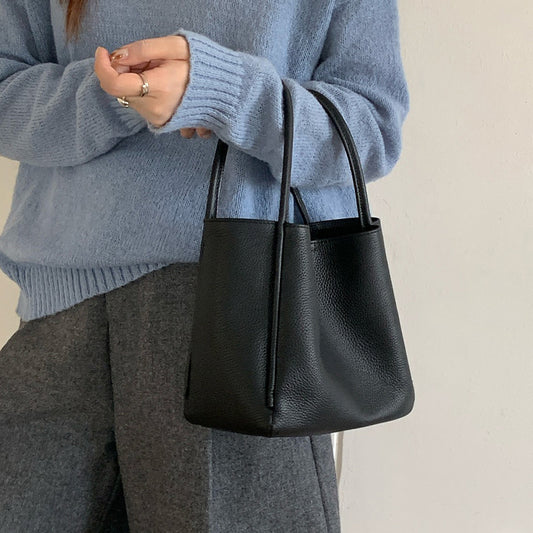 Women Soft Top Grain Leather Bucket Bag