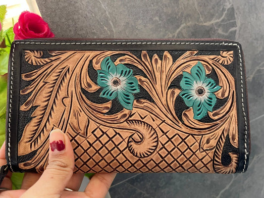 Tooled Leather Embossed Clutch Purse