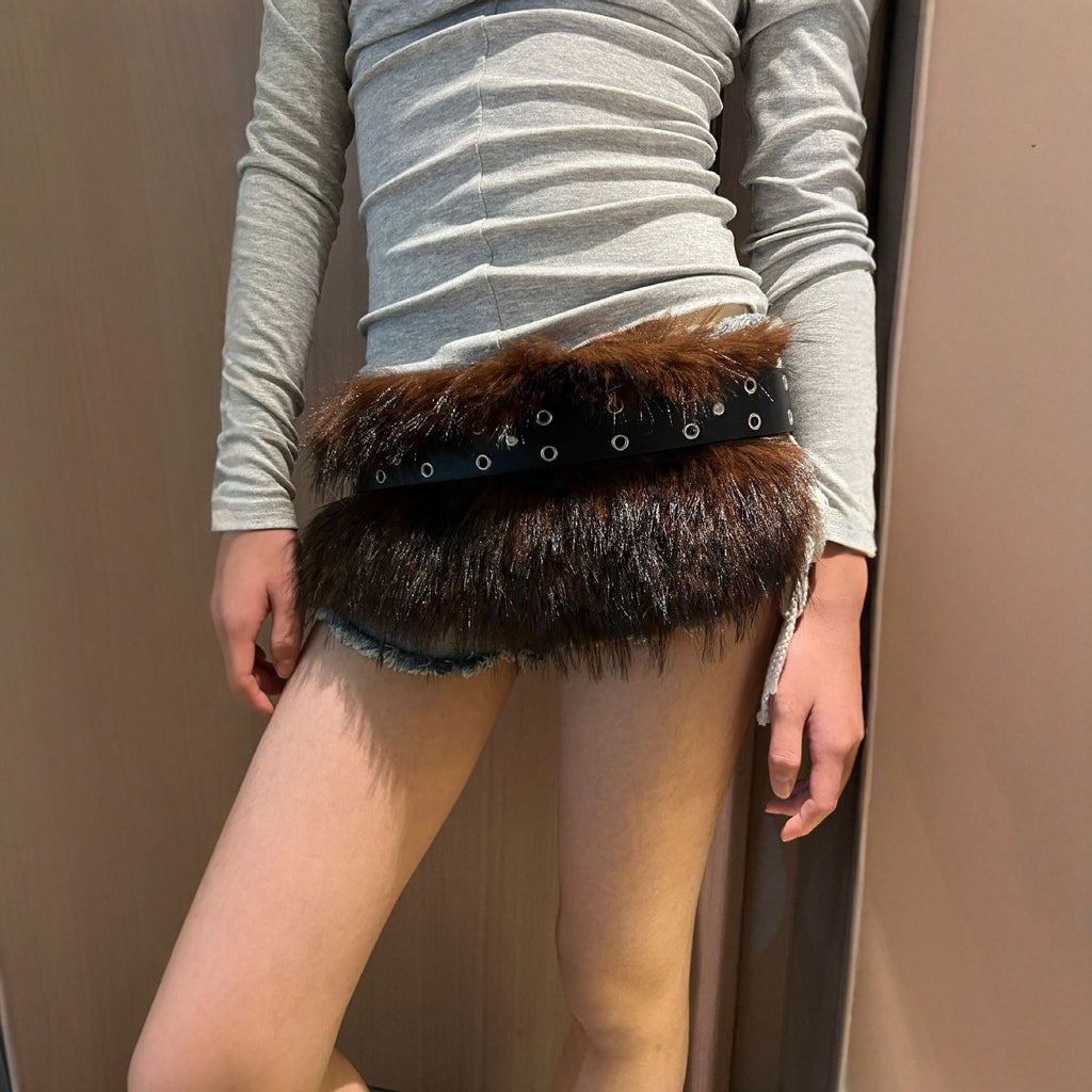 Wide faux fur belt women punk western waist chain 1