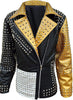 Women’s Studded Punk Golden Black Leather Jacket