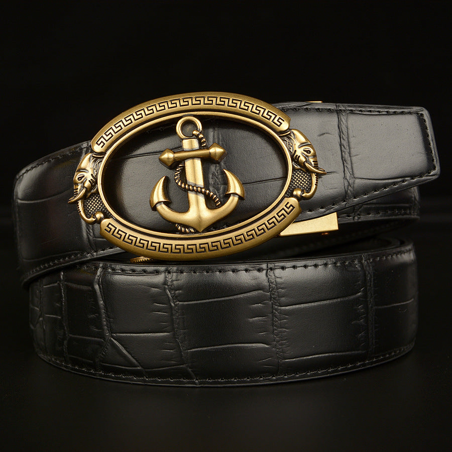 Men’s Leather Belt with Anchor Buckle Western Nautical Style