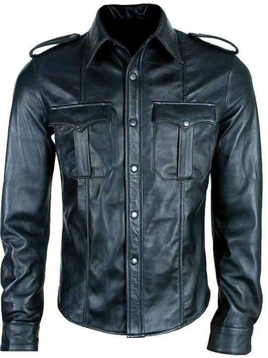 mens leather long sleeve shirt