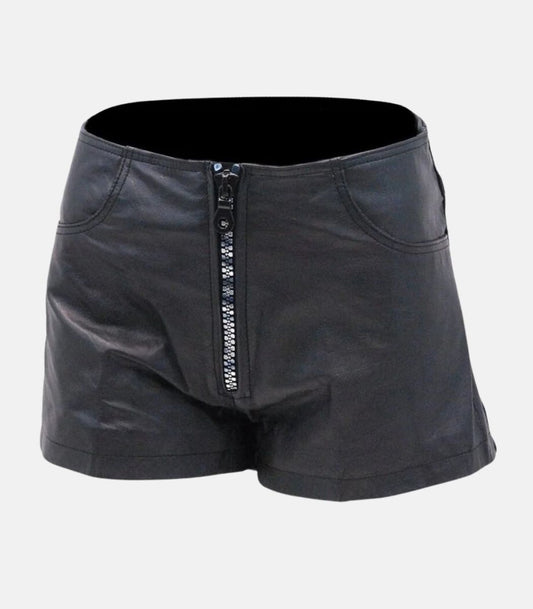 Real Leather Zipper Shorts