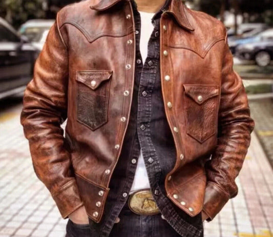 Men's Real Leather Brown Waxed Jacket