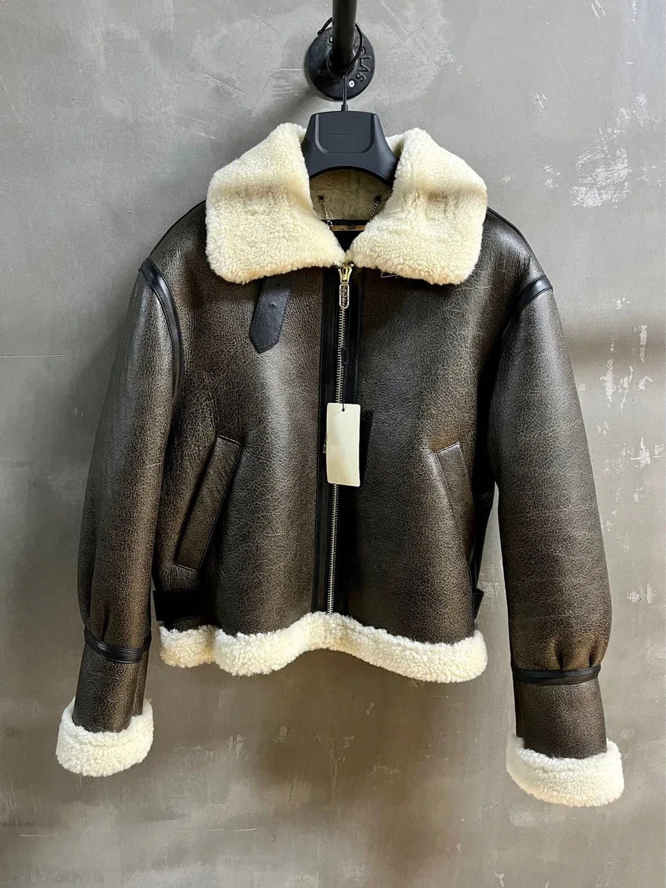 Women Real Shearling Leather Bomber Winter Jacket
