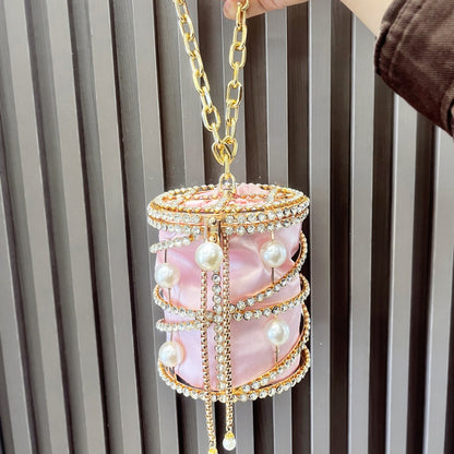 Women's Cage Evening Bag with Rhinestone Chain