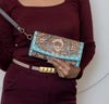 hand tooled leather clutch purse