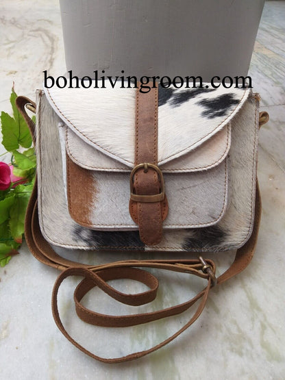 Real Cowhide Sling Bag Black White