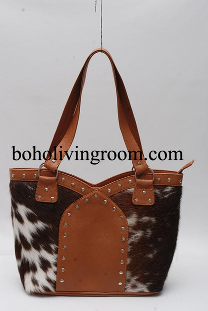 Cowhide Leather Tote Purse Tricolor