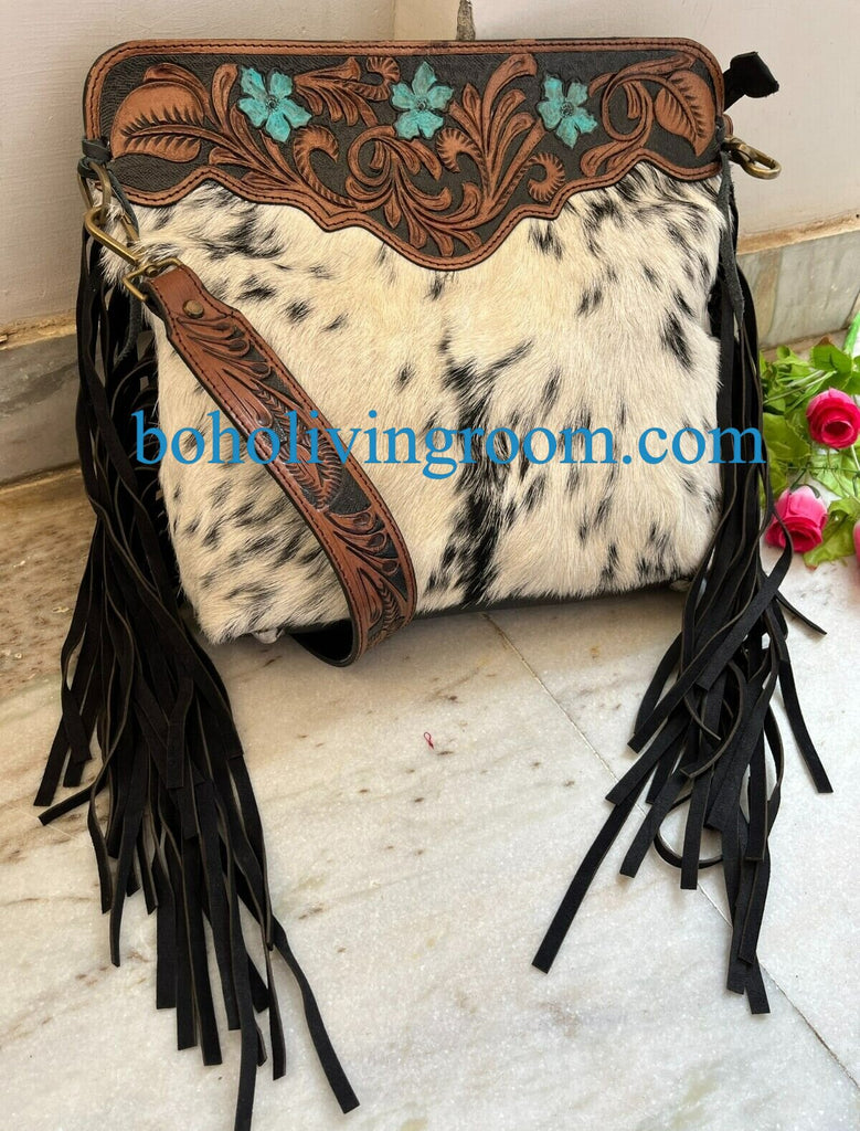 Real Cowhide Tooled Leather Sling Bag