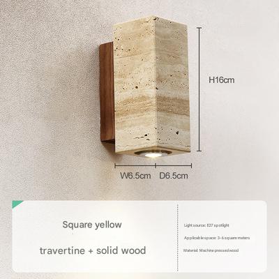 Yellow Travertine Wall Lamp Solid Wood Sconce