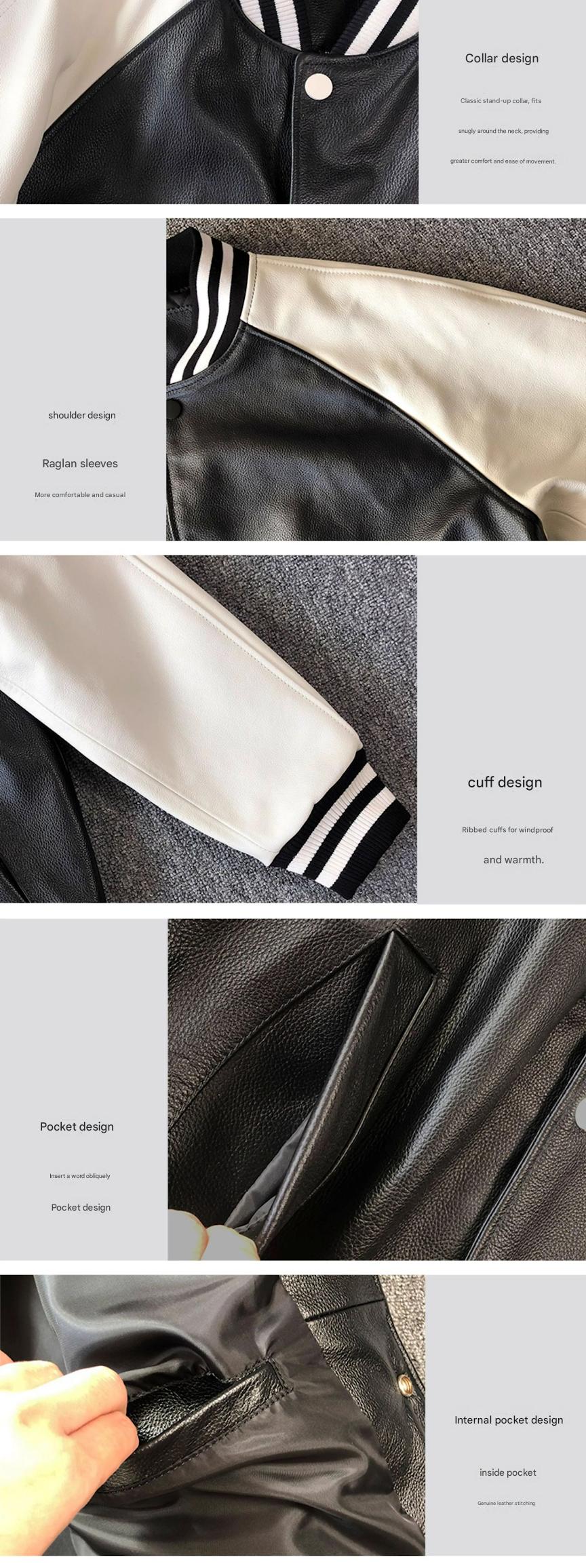 Men Genuine Leather Varsity Jacket Bomber