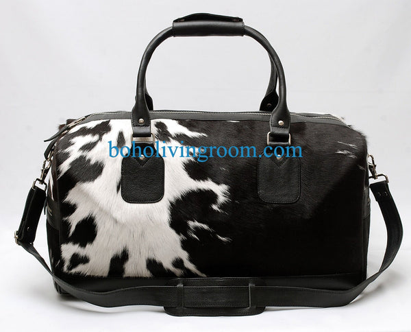 Black White Cowhide Travel Luggage Purse