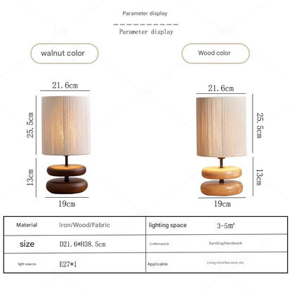 Wabi-sabi Solid Wood Table Lamp with Fabric Lampshade