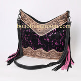 Pink Metallic Cowhide Tooled Leather Purse