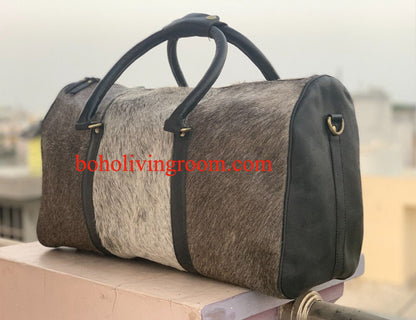 Hair On Cowhide Grey Weekender Bag