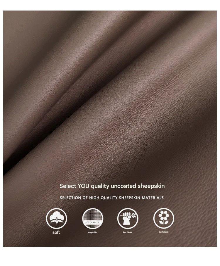 Women Brown Sheepskin Leather Trench Coat with Tie Waist