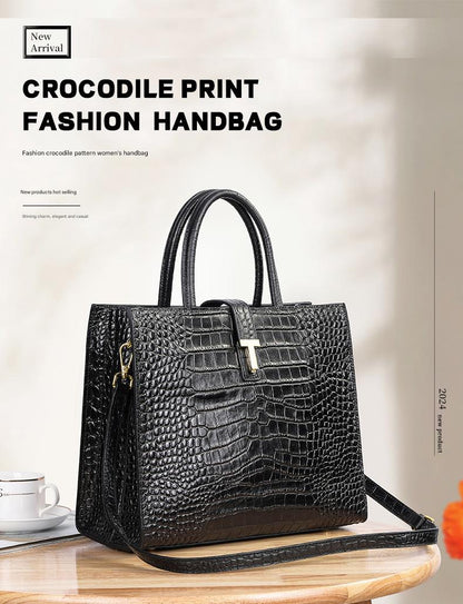 Black Crocodile Print Leather Shoulder Bag Crossbody