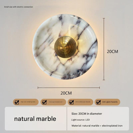 Round Natural Marble Wall Lamp Sconce for Bedroom & Living Room