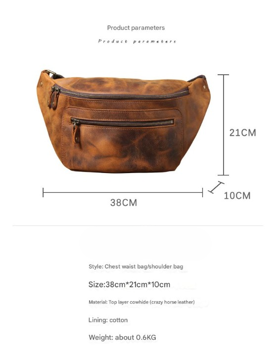 Men’s Crazy Horse Leather Chest Bag Waist Messenger