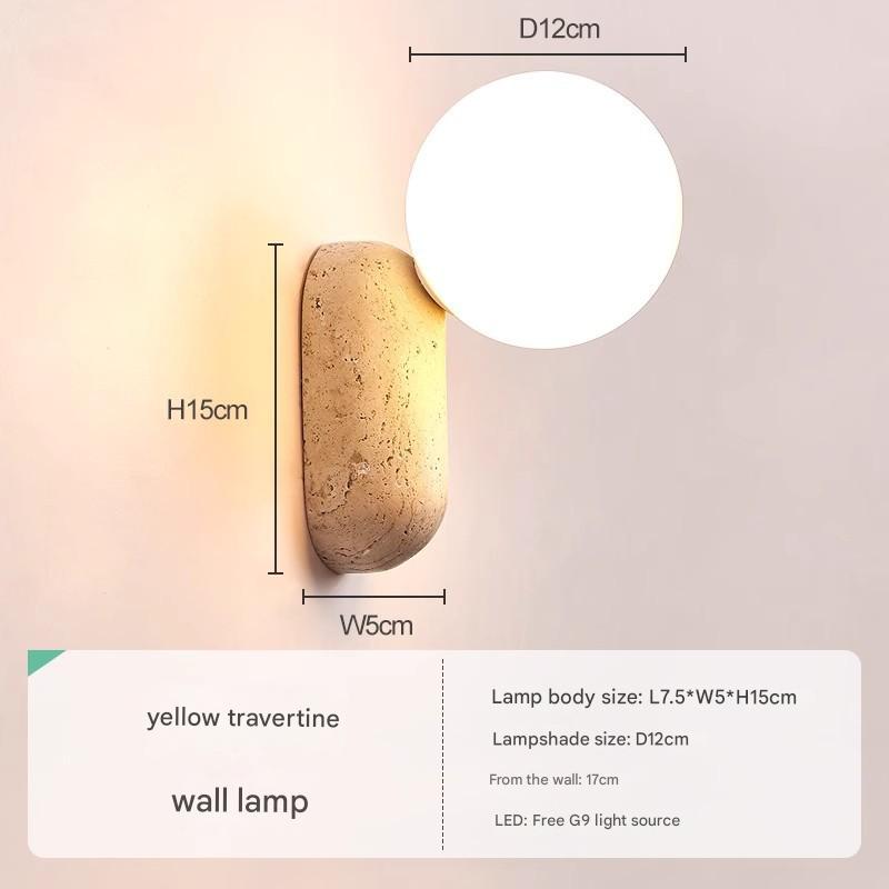 Yellow Travertine Wall Lamp Modern Wabi-Sabi Stone Sconce