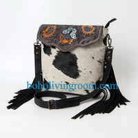 Cowhide Tooled Leather Ladies Crossbody Bag