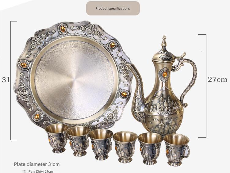 Retro Bronze Wine Set with Tray Palace Design