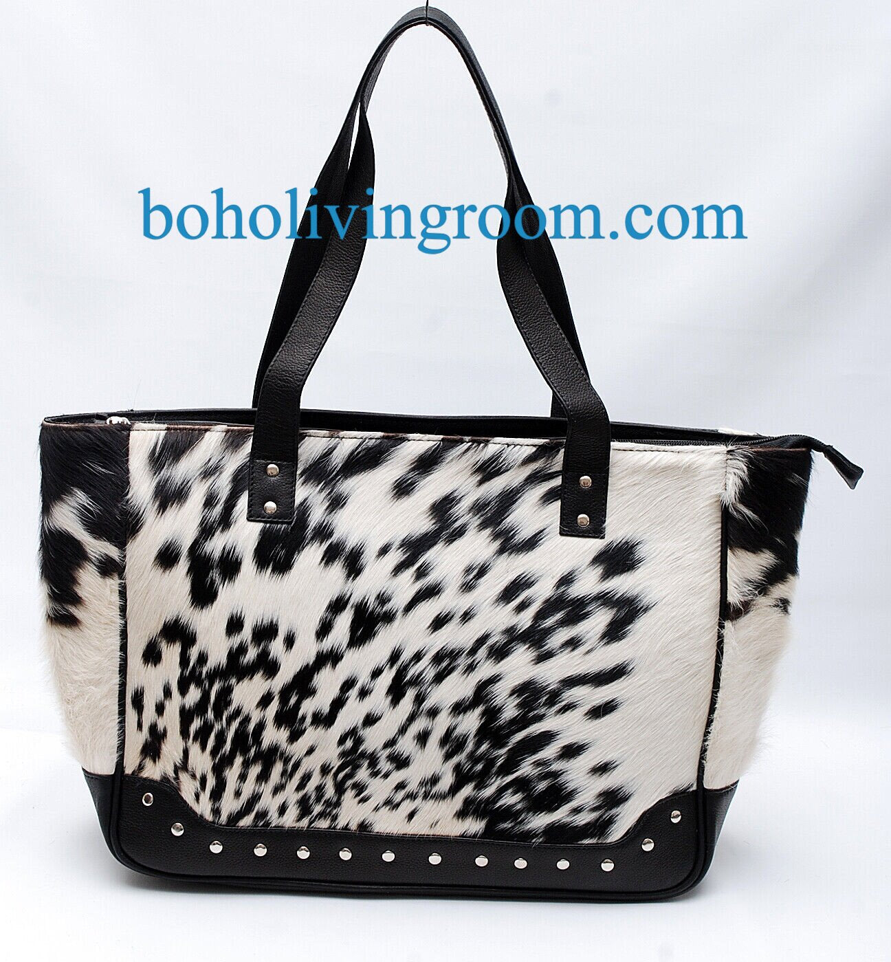 Black White Cowhide Leather Purse