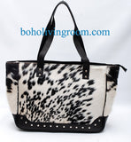 Black White Cowhide Leather Purse