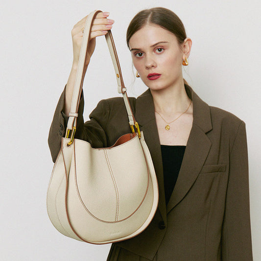 Curved Half Moon Genuine Leather Shoulder Bag