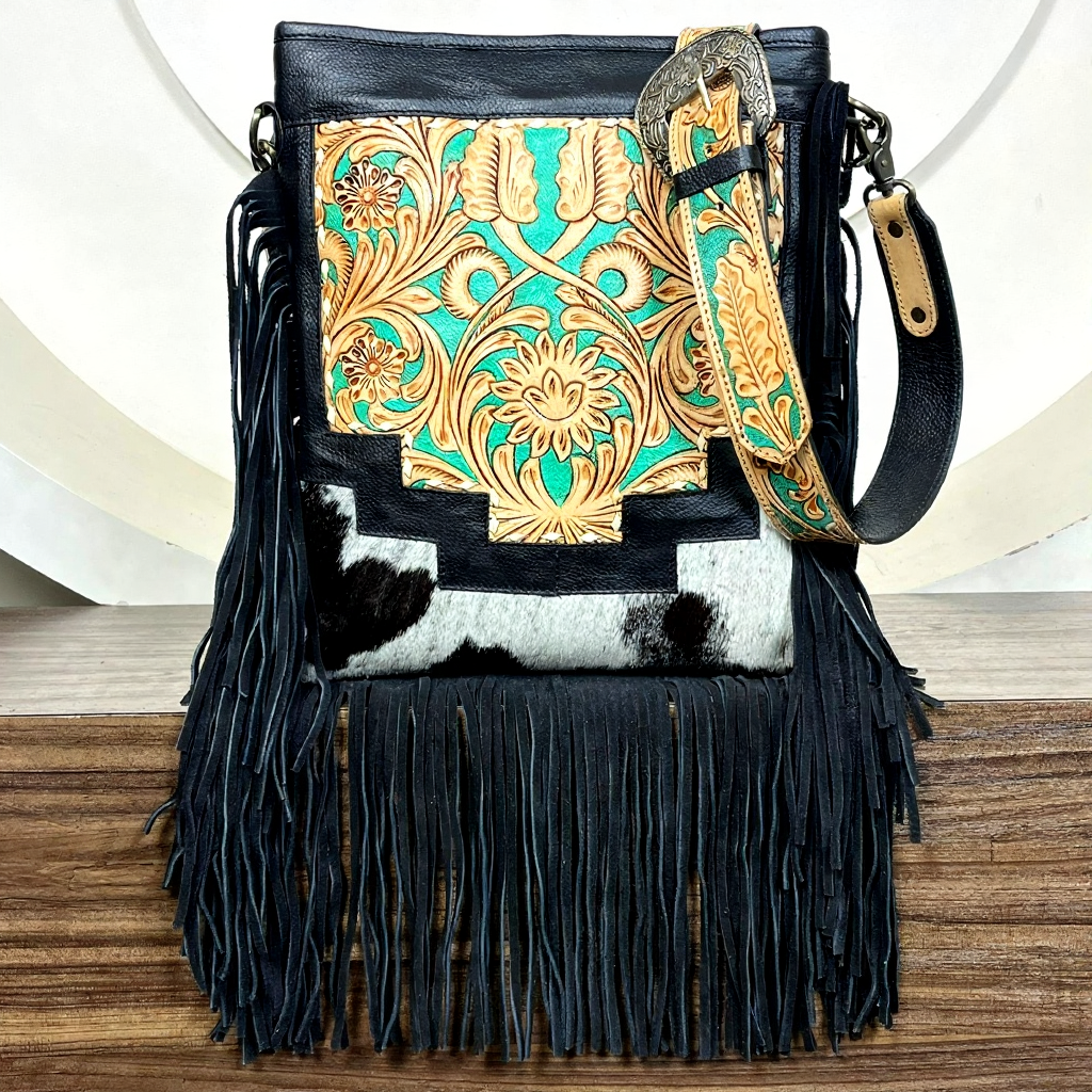 Luxury fringe cowhide leather crossbody bag
