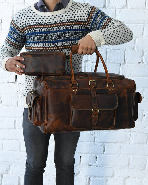 Duffle Bag Waxed Brown Leather