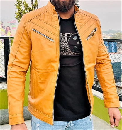 Men's Brown Handmade Biker Real Leather Jacket