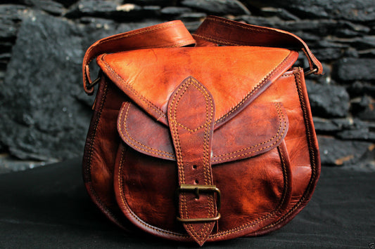 Genuine Brown Leather Messenger Cross Body Bag