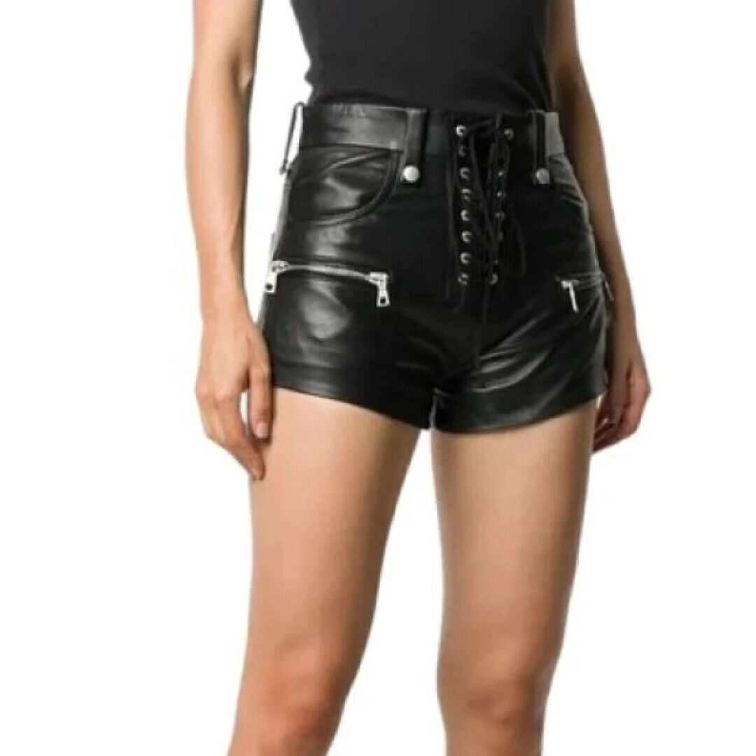 genuine leather high waisted shorts