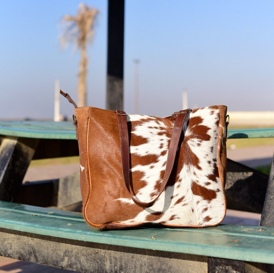 Natural Brown White Cow Hide Shoulder Bag