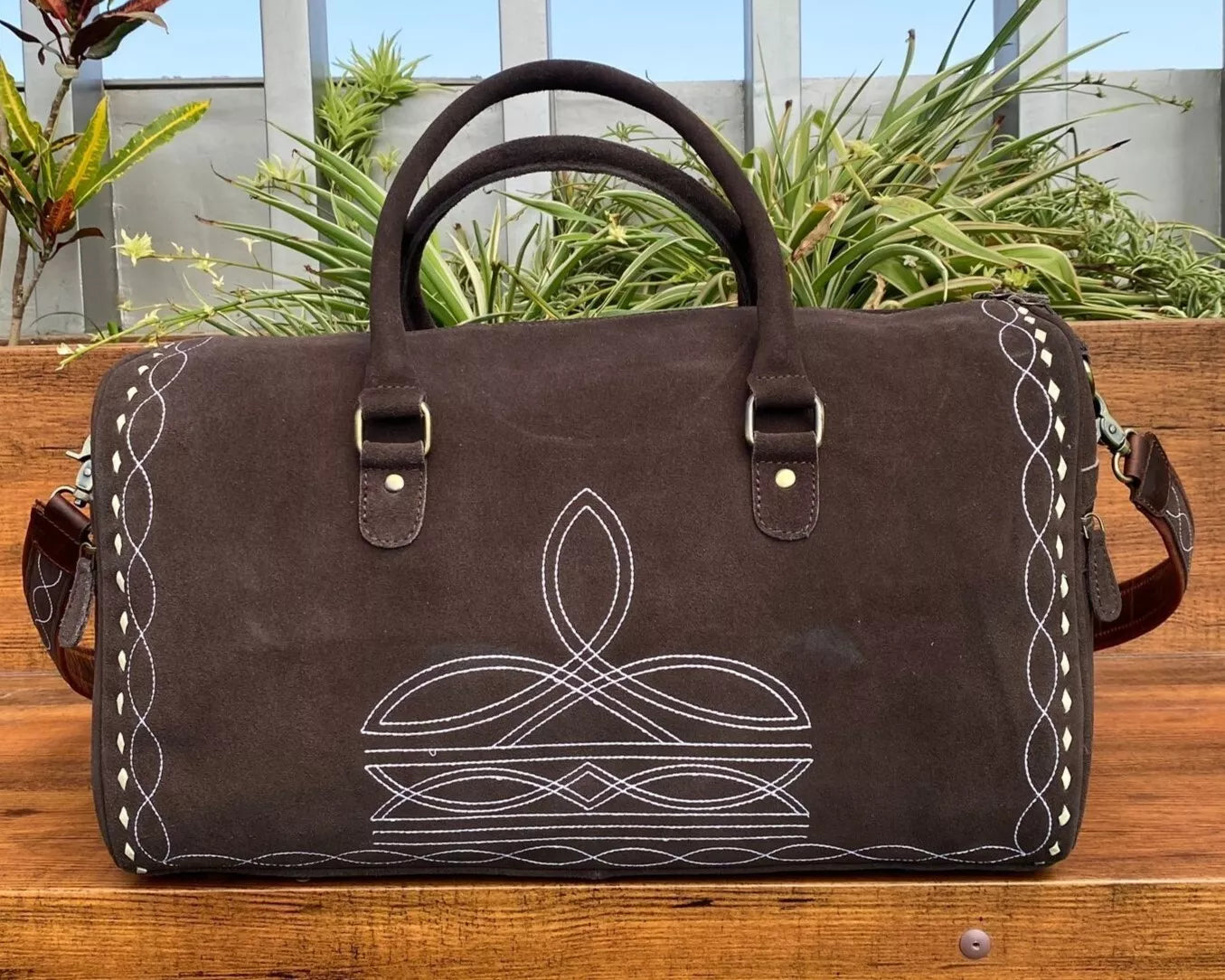 Boot Stitch Suede Leather Luggage Bag