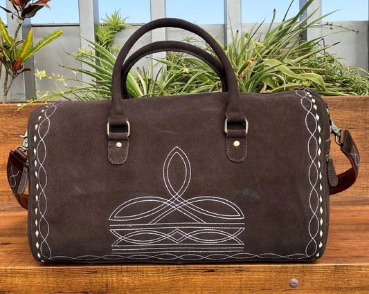 Boot Stitch Suede Leather Luggage Bag