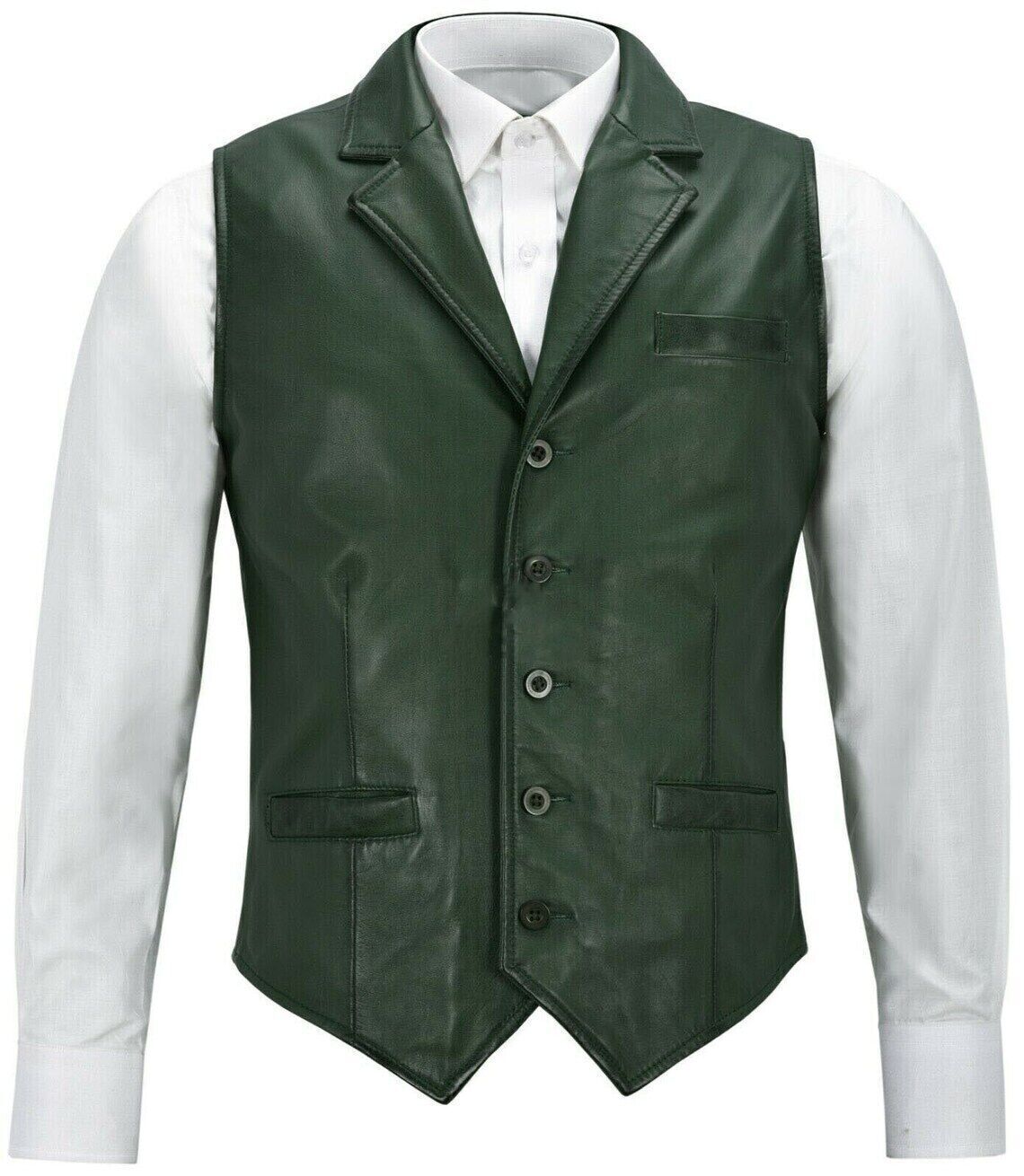 Green Sheepskin Genuine Leather Vest