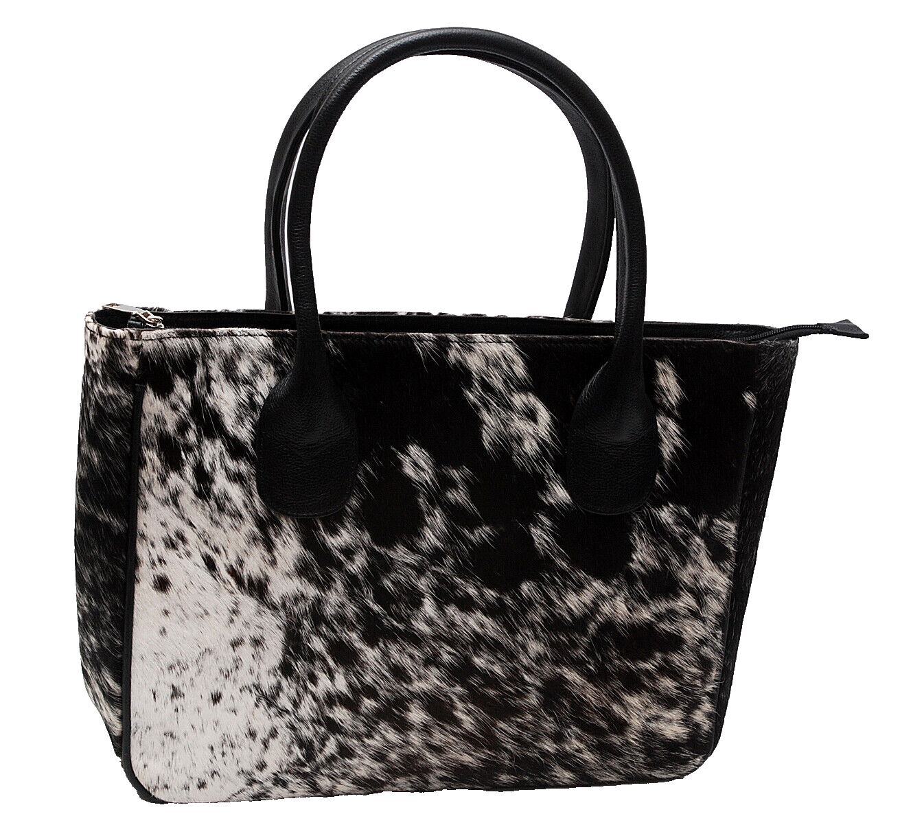 New Cowhide Shoulder Purse Speckled Black White