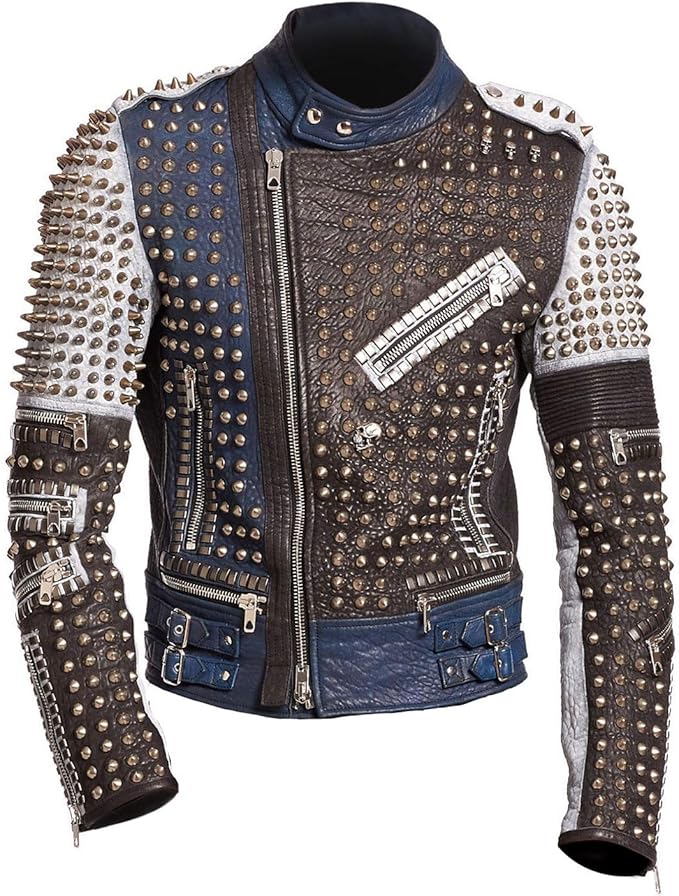 Men's Rock Punk Studded Motor Biker Leather Jacket