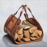 Exotic Genuine Leather Firewood Log Carrier