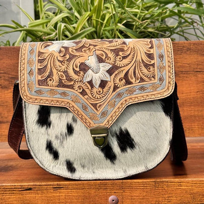 Tooled Cowhide Crossbody Bag