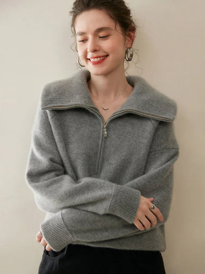 Women’s Half-Zip Cashmere Polo Collar Sweater 1 M