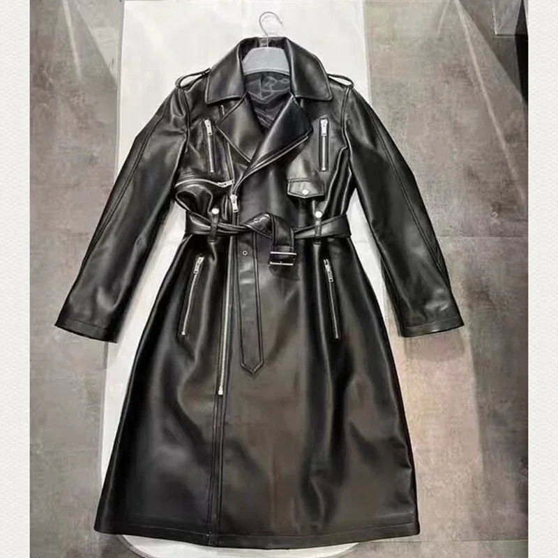 Women’s Genuine Leather Long Trench Jacket